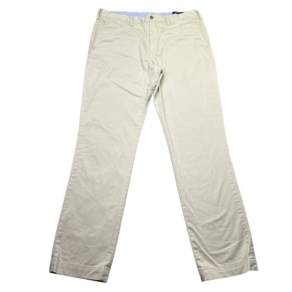 Polo Ralph Lauren Men Sz 36 Khaki Stretch‎ Straight Fit Chino Pants Tan Preppy